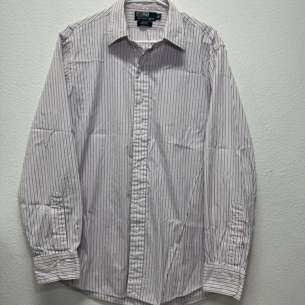 Polo Ralph Lauren Dress Shirt Andrew Custom Fit 16 1/2 34/35 Tapered Pink Stripe